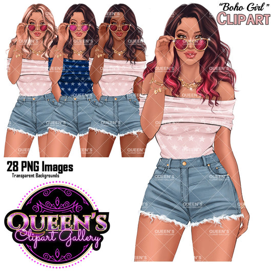 Woman Clipart PNG | Fashion Woman Clipart | Fashion Girl Illustration | Denim Shorts Girl Clipart