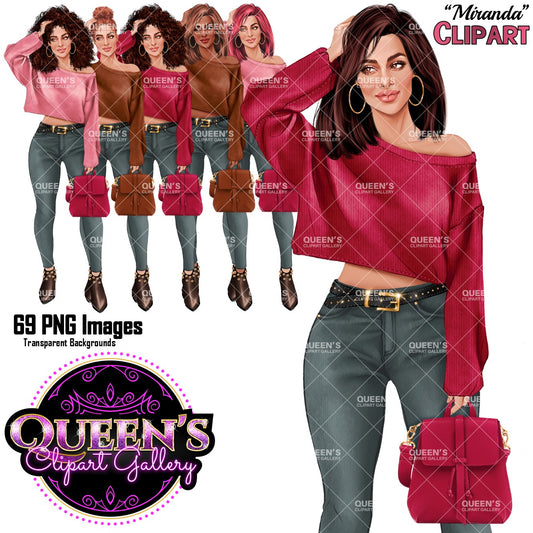 Fashion Woman Clipart | Denim Jeans Clipart | Female Character PNG | Fashion Girl Illustration | Denim Jeans Illustration