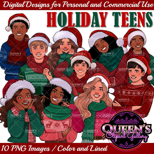 Christmas Clipart | Teenagers Clipart | Holiday Clipart | Christmas Teens | High School Teens Clipart | Christmas Sweater | Santa Hats