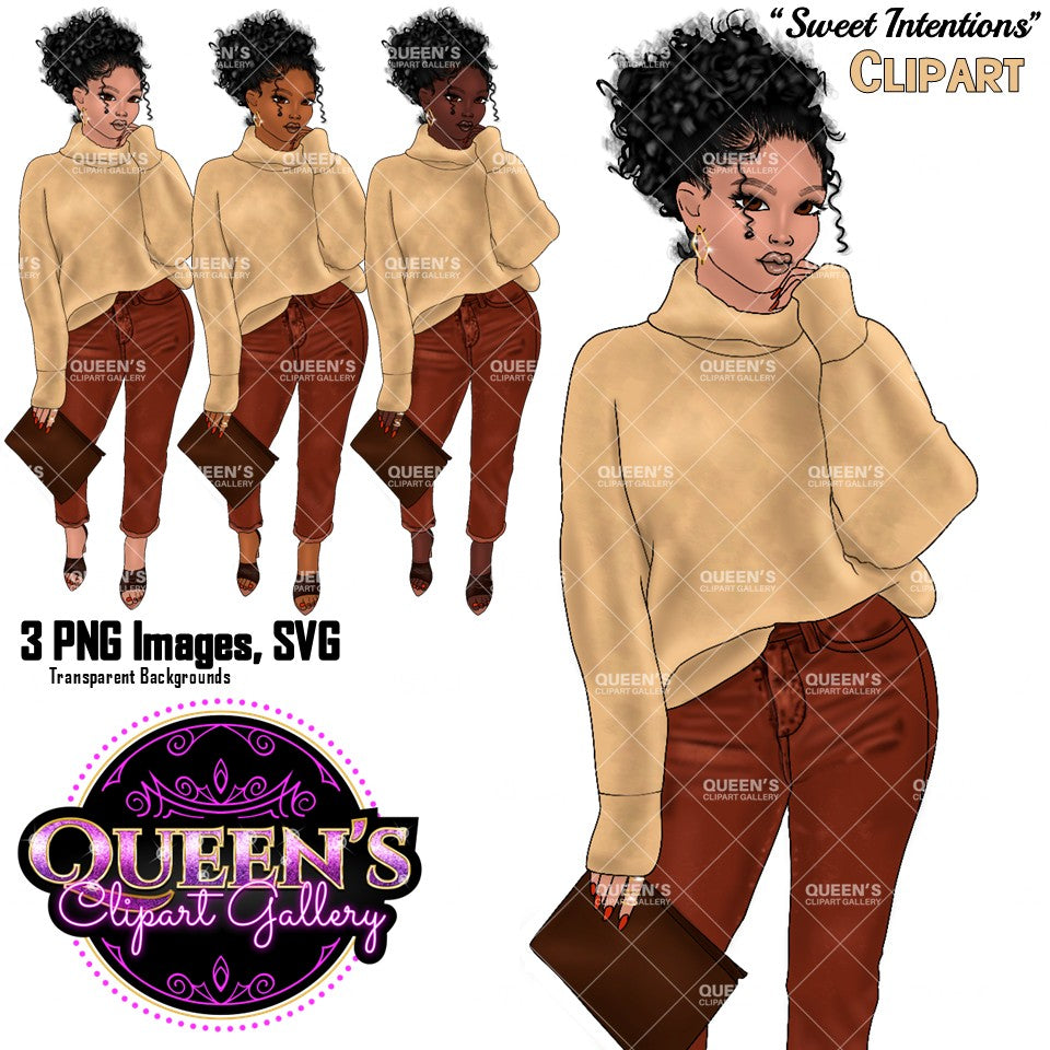 Black Woman Fashion Clipart PNG | African American Woman Clipart | Curly Hair Girl PNG | Fashion Illustration | Fashion Girl Clipart
