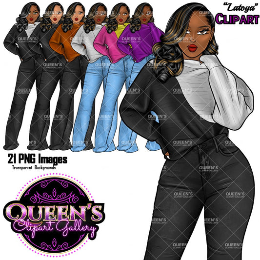 Afro Girl Clipart, Afro Woman Clipart, Fashion Girl Clipart, Fashion Illustration Clipart, Black Girl Magic, Girl Boss, African American