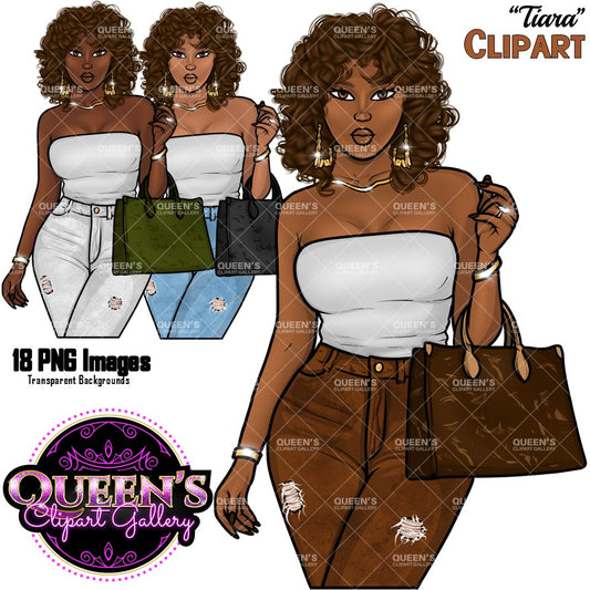 Black Woman Fashion Clipart | Curvy Woman PNG | Afro Woman Clipart | Fashion Girl Illustration | Curly Hair Girl Illustration