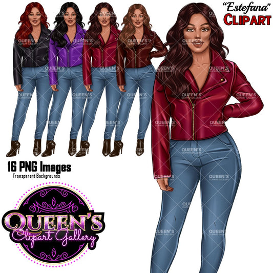 Fashion Woman Clipart PNG | Leather Jacket Woman Clipart | Denim Jeans Girl Clipart | Fashion Girl PNG | Woman Clipart