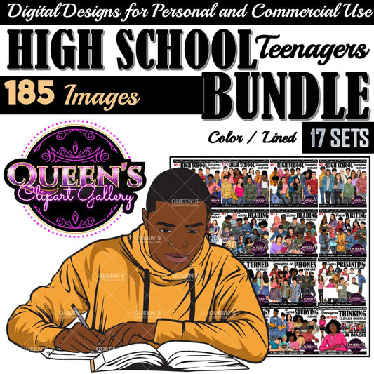 High School Teen Clipart Bundle | Teen Student Clipart | High School Students PNG | Diverse Teenagers Clipart