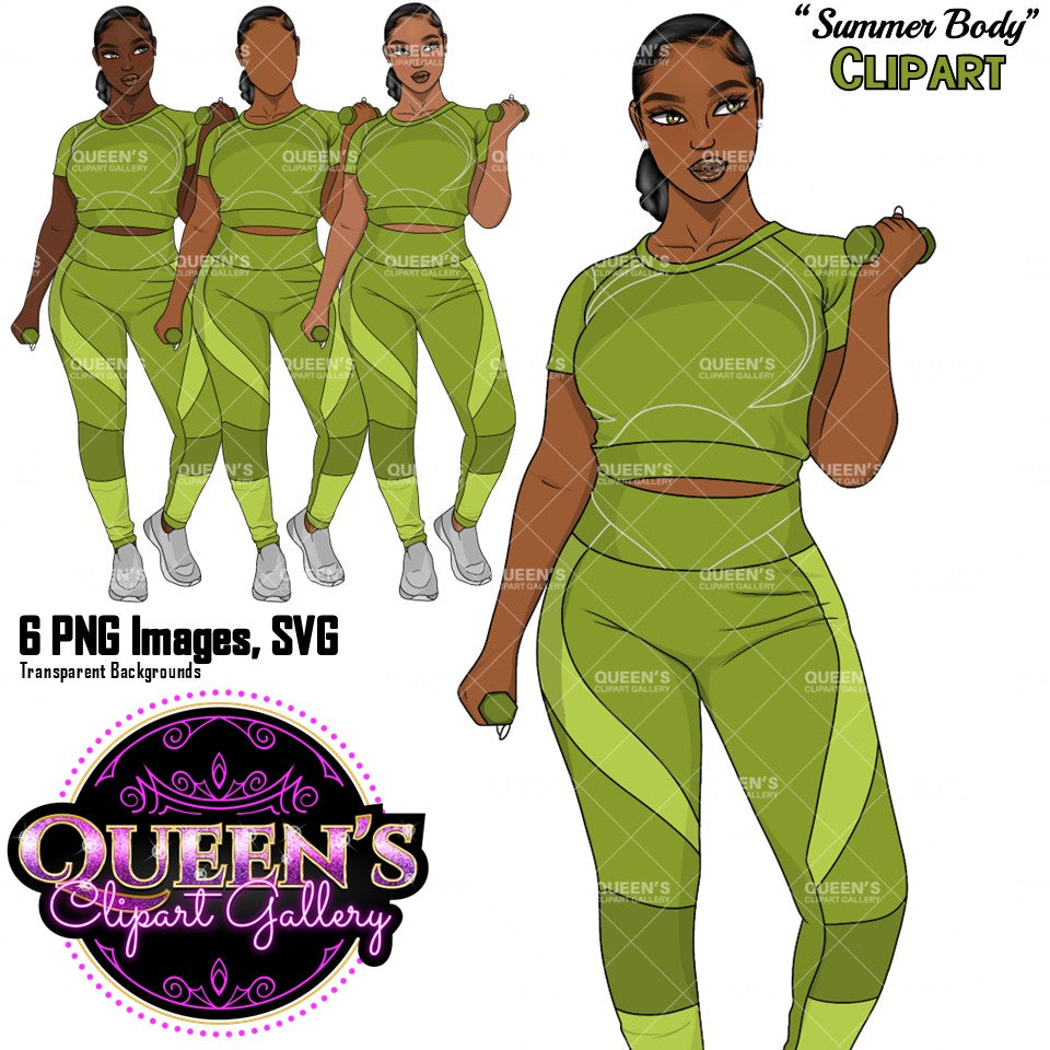 Fitness Black Woman Clipart PNG | Black Woman Workout Clipart | Curvy Gym Girl PNG | Activewear Clipart | Exercise Woman Illustration