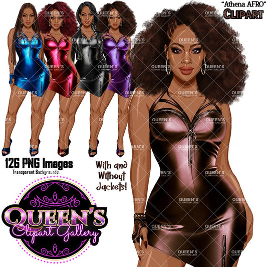 Afro woman in leather dress, Girl boss, Lady boss, Black girl magic, Fashion girl clipart, Fashion illustration clipart, Curvy girl clipart