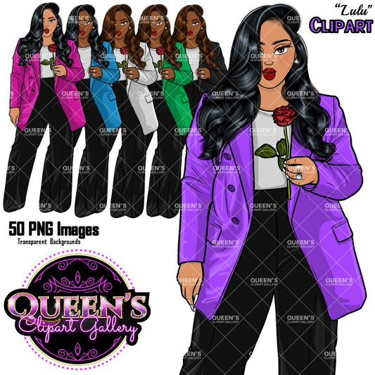 Fashion Clipart | Black Girl Magic Clipart | Black Girl Clipart | Afro Girl Clipart | Afro Woman | Valentine Rose Clipart | Rose Clipart