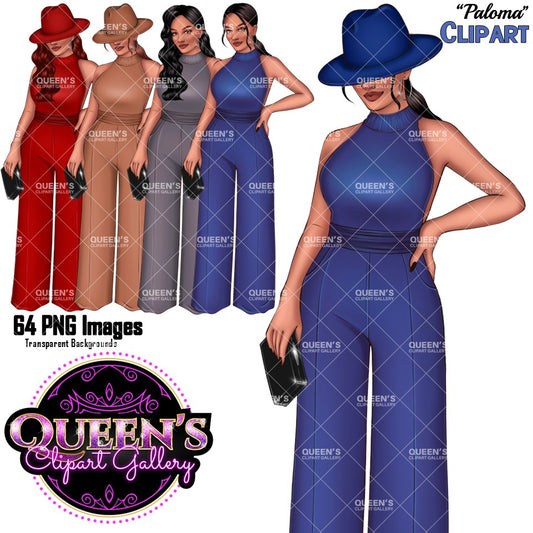 Fashion Woman Clipart PNG | Elegant Jumpsuit Clipart | Female Character Clipart | Fashion Illustration PNG
