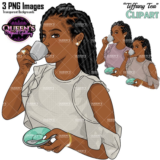 Tea Lover Clipart PNG | Black Woman Tea Clipart | Coffee and Tea Girl PNG | Cozy Woman Illustration | Cozy Aesthetic Clipart