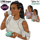 Tea Lover Clipart PNG | Black Woman Tea Clipart | Coffee and Tea Girl PNG | Cozy Woman Illustration | Cozy Aesthetic Clipart