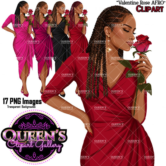 Valentine's Day rose, Afro woman in red dress, Valentine clipart, Fashion Illustration, Fashion girl png, Red rose, Love, Girl boss planner, Love