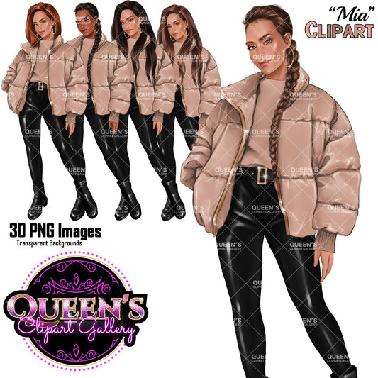Fashion Woman Clipart | Puffer Jacket Clipart | Winter Fashion Illustration | Woman Clipart | Female Character Clipart