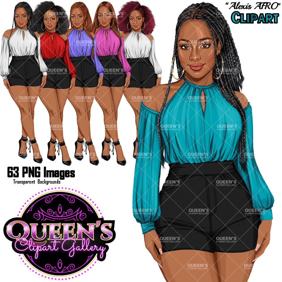 Girl boss | Lady boss | Afro girl clipart | Fashion girl clipart | Fashion illustration | Curvy girl | Woman in shorts | African American Woman