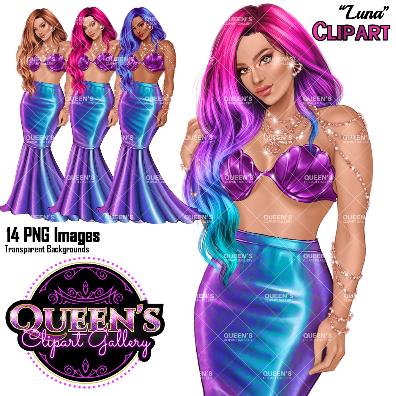 Mermaid Clipart PNG | Mermaid Illustration | Mermaid Woman Clipart | Mermaid Art | Ocean Clipart