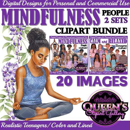 Relaxed High School Teenagers | Calm Teenagers Clipart | Mindfulness Teens Clipart | Yoga Clipart | Mental Health Clipart | Fitness Clipart