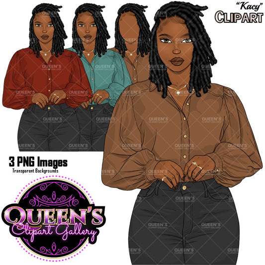 Black Woman Clipart PNG | Natural Hair Woman Clipart | Denim Jeans Girl Clipart | Business Woman Illustration | Black Girl Braids