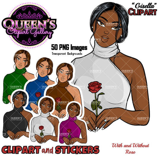 Fashion Clipart | Black Girl Magic Clipart | Black Girl Clipart | Afro Girl Clipart | Afro Woman | Valentine Rose Clipart | Rose Clipart