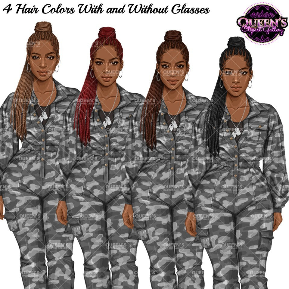 Military Female Soldier | Military Women Clipart | Female Soldier PNG Bundle | Veteran's Day Illustration