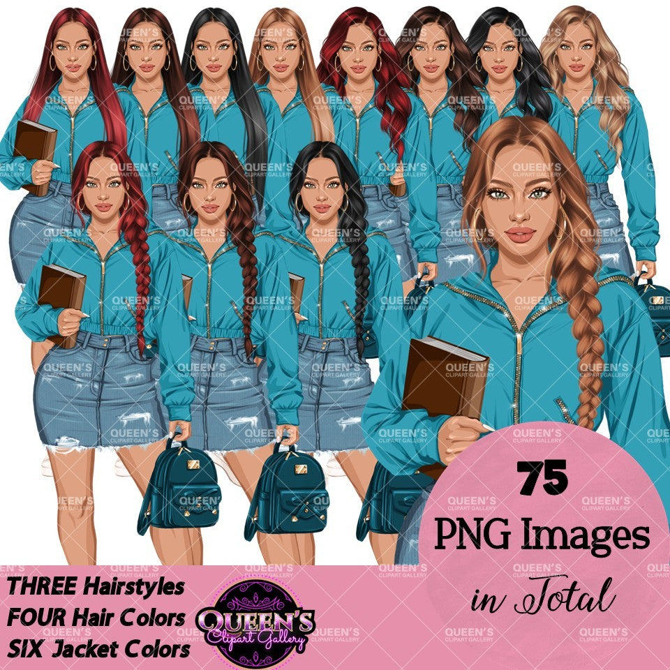 High School Teen Girl Clipart PNG | Diverse Teen Girls Clipart | Fashion Teen Girls | School Girl Graphics | Teenager PNG