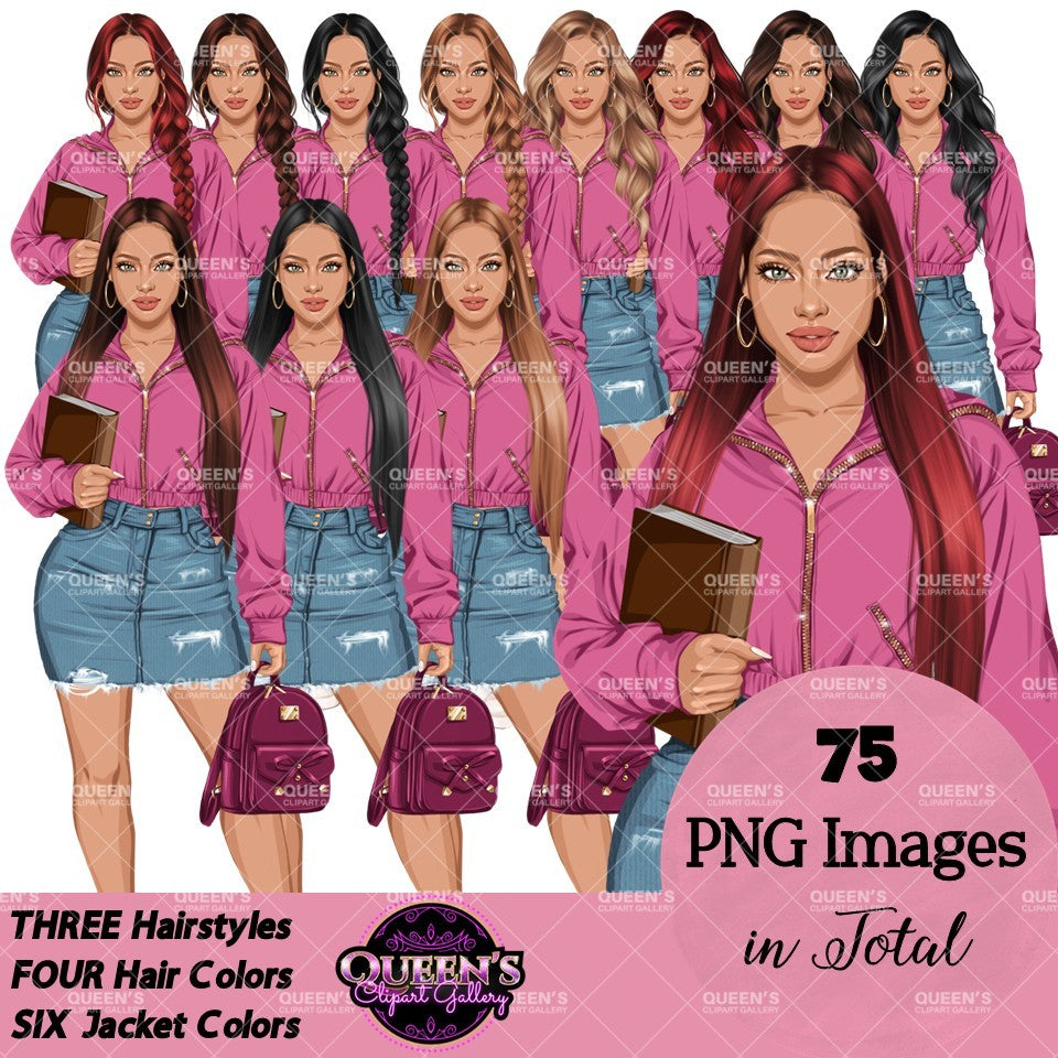 High School Teen Girl Clipart PNG | Diverse Teen Girls Clipart | Fashion Teen Girls | School Girl Graphics | Teenager PNG