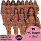 Black woman pajama clipart collection featuring women with braids, Afro hair and bob hairstyles wearing brown fuzzy shorts and sleepwear, PNG images with transparent backgrounds.
