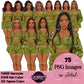 Black woman sleepwear clipart featuring women with braids, natural Afro hair and bob hairstyles wearing green pajama shorts and fuzzy tops, PNG images with transparent backgrounds.