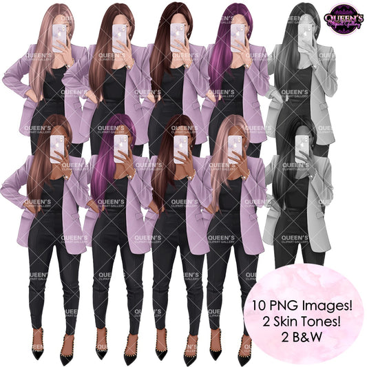 Fashion Woman Selfie Clipart PNG | Phone Illustration | Female Character Clipart | Fashion Illustration PNG
