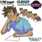 Male student writing clipart illustration with glasses, brown hair, pencil and paper, featuring colorful shirt variations and transparent backgrounds.