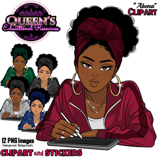 Fashion Clipart | Black Girl Magic Clipart | Black Girl Clipart | Afro Girl Clipart | Afro Woman | Technology Clipart | Girl Boss Clipart