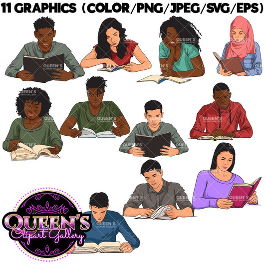 Teens Reading | Teenagers | Back to School | Teens Reading | Reading Clipart | Books Clipart | Reading Clipart
