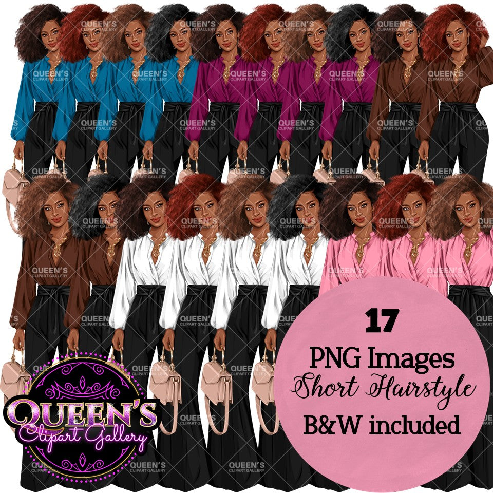 Boss Lady PNG Clipart Bundle | Stylish Business Women Clipart | Fashion Girl Graphics for Branding, Logos, Digital Products | African American Woman Clipart