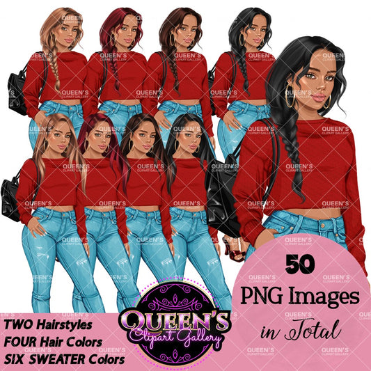 Denim jeans girl, Jeans girl clipart, Teenager clipart, Fashion girl clipart, Fashion illustration, Teen girl clipart, Denim Girl Clipart