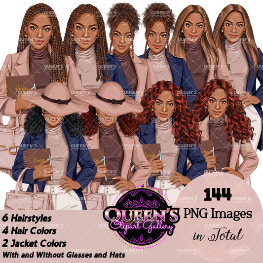 Planner girl clipart, Afro girl clipart, Lady boss clipart, Girl boss clipart, Fashion girl, African American woman, Business woman clipart