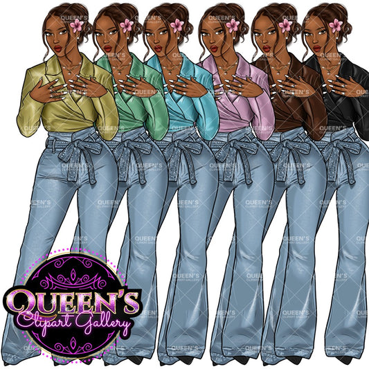 Denim girl clipart, Black girl magic, Fashion girl clipart, African American woman, Afro girl clipart, Girl boss, Fashion illustration, Boss lady