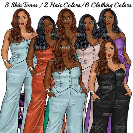 Afro Girl Clipart, Afro Woman Clipart, Fashion Girl Clipart, Fashion Illustration Clipart, Black Girl Magic, Girl Boss, African American