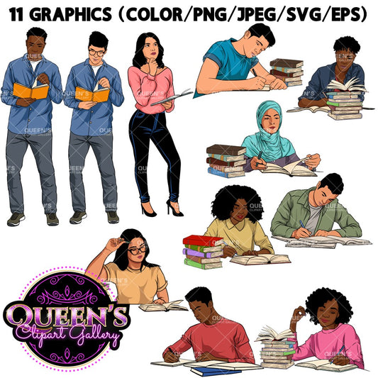 Teen Clipart | Teenagers Studying | Teenagers Reading | Teens Studying |  Teenagers Clipart
