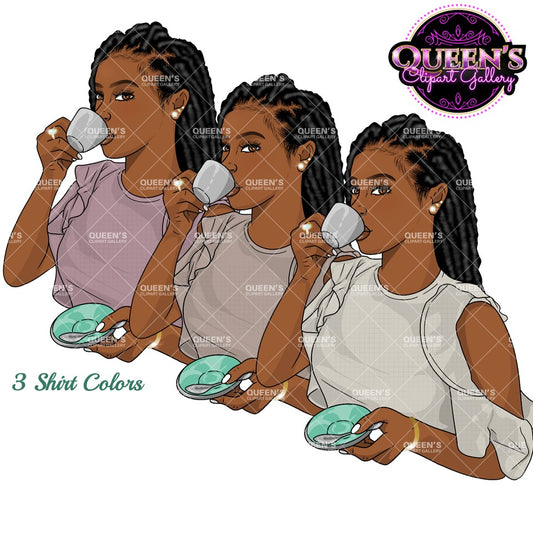 Tea Lover Clipart PNG | Black Woman Tea Clipart | Coffee and Tea Girl PNG | Cozy Woman Illustration | Cozy Aesthetic Clipart