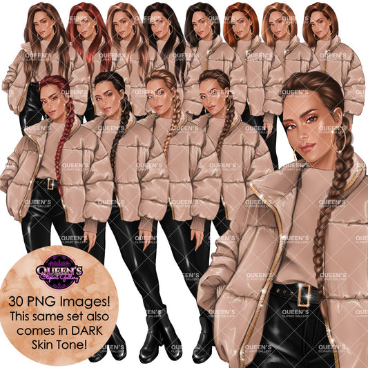 Fashion Woman Clipart | Puffer Jacket Clipart | Winter Fashion Illustration | Woman Clipart | Female Character Clipart