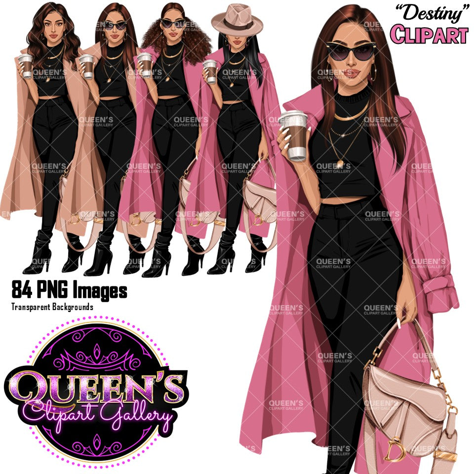 Woman Clipart | Fashion Woman Clipart | Fashion Woman Clipart | Coffee Woman PNG | Trench Coat Girl Clipart | Coffee Illustration