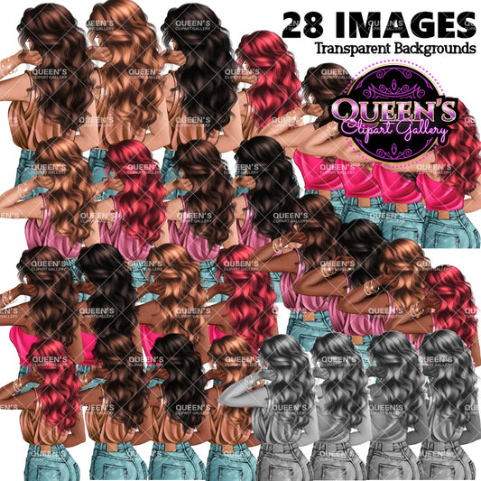 Back view clipart, Back turned, Fashion girl clipart, Fashion illustration, Fashion Clipart, Planner cover, Girl clipart, Girly planner
