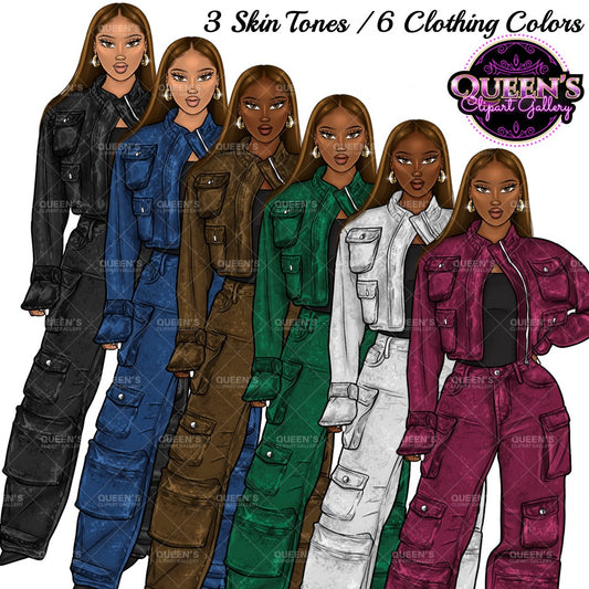 Afro Girl Clipart, Afro Woman Clipart, Fashion Girl Clipart, Fashion Illustration Clipart, Black Girl Magic, Girl Boss, Denim Jeans Girl