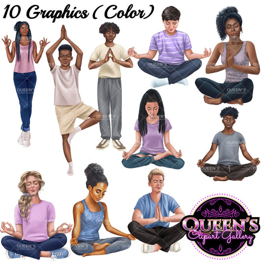 Relaxed High School Teenagers | Calm Teenagers Clipart | Mindfulness Teens Clipart | Yoga Clipart | Mental Health Clipart | Fitness Clipart