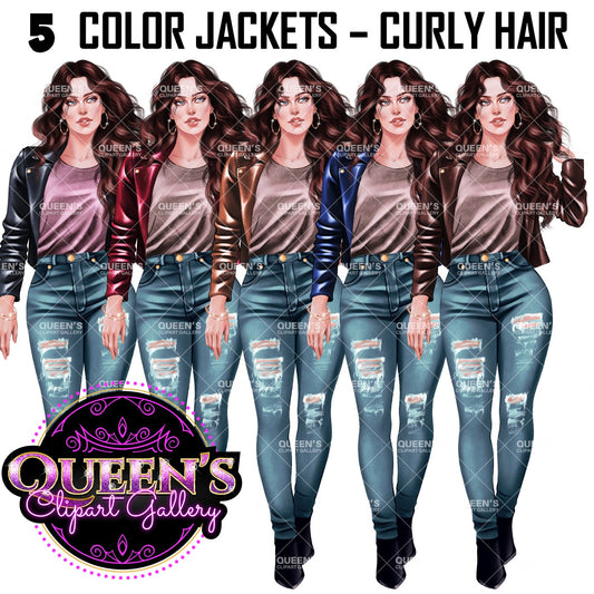 Curvy denim girl, Jeans girl clipart, Curvy girl, Woman clipart, Fashion girl clipart, Girl boss clipart, Fashion woman, Leather jacket