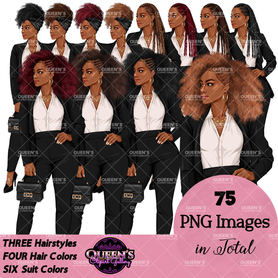 Afro Woman in Suit Clipart PNG | Black Girl Magic Business Woman | Boss Lady Clipart | Executive Woman PNG | Professional Woman Graphics
