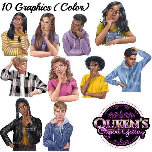 Teens Thinking Clipart, Teenager Clipart, Back to school, Teenagers, Teens Clipart, High School Students Clipart, School Clipart, Clipart