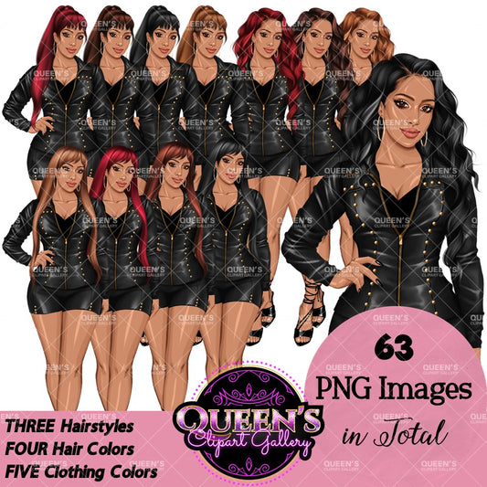 Woman in leather clothes, Girl boss, Lady boss, White clipart woman, Fashion girl clipart, Fashion illustration clipart, Curvy girl