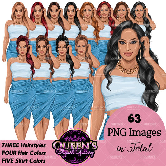 Woman in skirt, Fashion girl clipart, White woman, Summer girl clipart, Curvy girl, Beach time, Fashion illustration, Girl boss