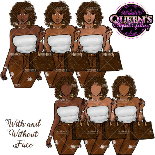 Black Woman Fashion Clipart | Curvy Woman PNG | Afro Woman Clipart | Fashion Girl Illustration | Curly Hair Girl Illustration