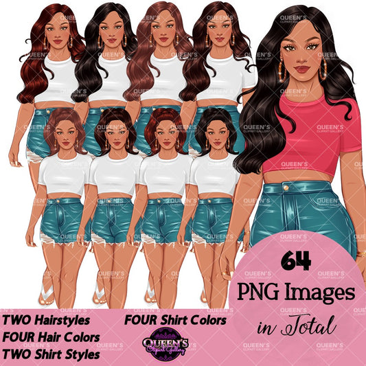 Summer Fashion Woman Clipart | Denim Shorts Woman PNG | Casual Fashion Girl Clipart | Woman Illustration