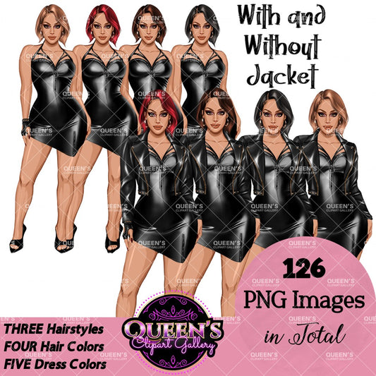 Woman in leather dress, Girl boss, Lady boss, Woman clipart png, Fashion girl clipart, Fashion illustration clipart, Curvy girl clipart